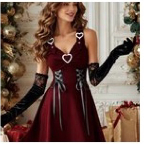Dresses & Skirts - Elegant Burgundy Dress with Heart Accents. Size L. NWT.